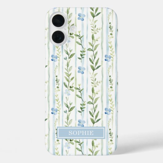 ブルーストライプフラワーパーソナライズド Case-Mate iPhoneケース (裏面)