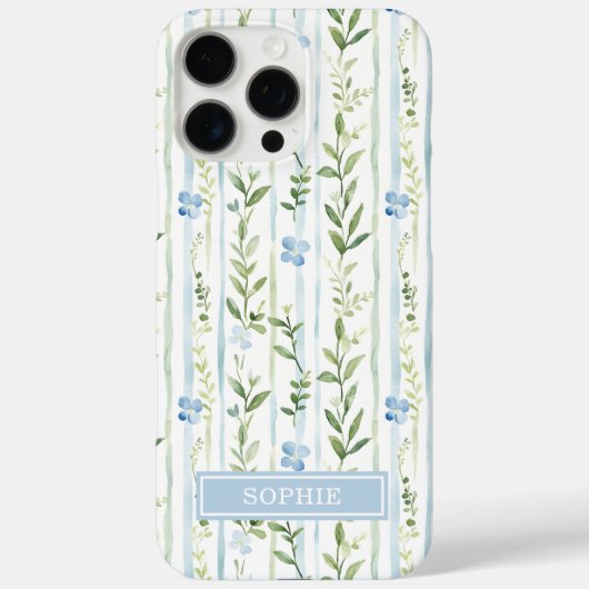 ブルーストライプフラワーパーソナライズ Case-Mate iPhoneケース (裏面)