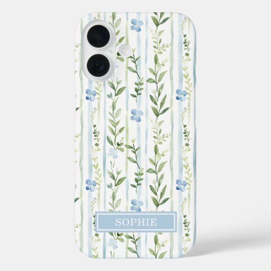 ブルーストライプフラワーパーソナライズ Case-Mate iPhoneケース (裏面)