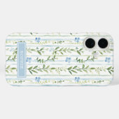 ブルーストライプフラワーパーソナライズ Case-Mate iPhoneケース (裏面 (横))