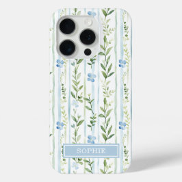 ブルーストライプフラワーパーソナライズ iPhone 15 PROケース