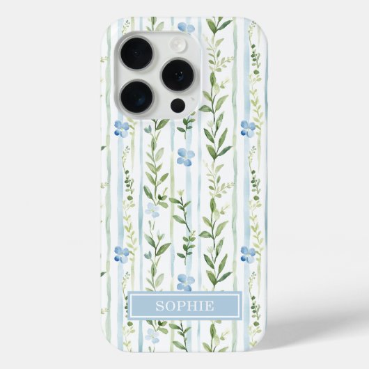 ブルーストライプフラワーパーソナライズ Case-Mate iPhoneケース (裏面)