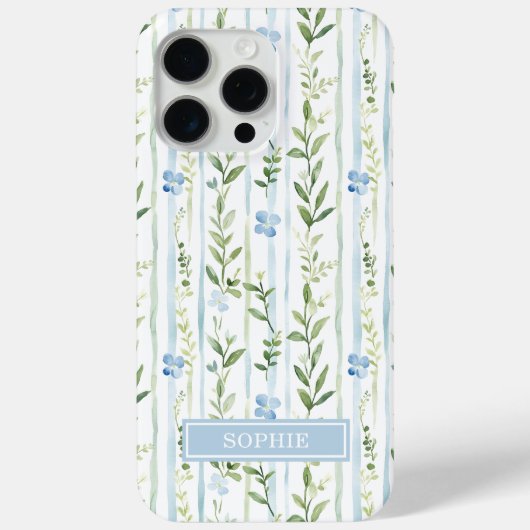 ブルーストライプフラワーペルソナライズデザイン Case-Mate iPhoneケース (裏面)