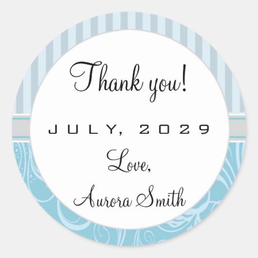 ブルーストライプフローラサンキューラウンドラベル ラウンドシール (正面)