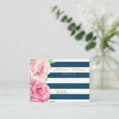 ブルーストライプフローラピンクテーブルプレイス設定カード プレイスカード (スタンド正面)