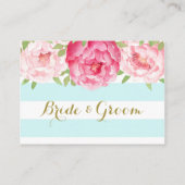 ブルーストライプフローラピンクテーブルプレイス設定カード プレイスカード (裏面)