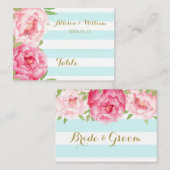 ブルーストライプフローラピンクテーブルプレイス設定カード プレイスカード (正面/裏面)