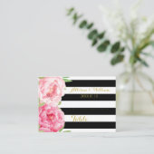 ブルーストライプフローラピンクテーブルプレイス設定カード プレイスカード (スタンド正面)