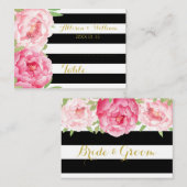 ブルーストライプフローラピンクテーブルプレイス設定カード プレイスカード (正面/裏面)