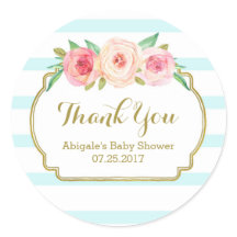 ブルーストライプフローラピンク赤ちゃんシャワーメッセージカード