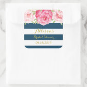 ブルーストライプフローラブライダルシャワーメッセージカード スクエアシール (バッグ)