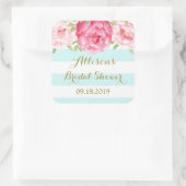 ブルーストライプフローラブライダルシャワーメッセージカード スクエアシール (バッグ)