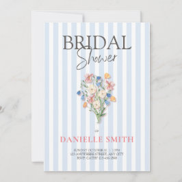 ブルーストライプフローラブライダルシャワー招待 招待状