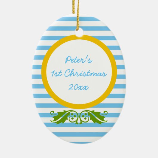 ブルーストライプベビー第1回クリスマスフォトオーナメント セラミックオーナメント (裏面)