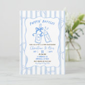 ブルーストライプボトル手描きポップピンベビーシャワー 招待状 (スタンド正面)