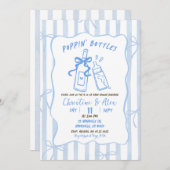 ブルーストライプボトル手描きポップピンベビーシャワー 招待状 (正面/裏面)