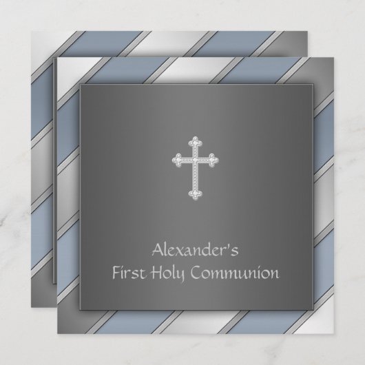 ブルーストライプボーイズ第一聖餐式 招待状 (正面/裏面)