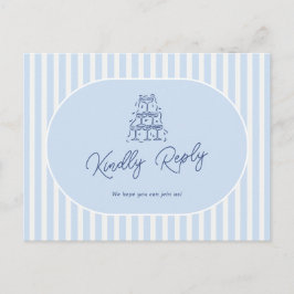 ブルーストライプミニマリスト結婚式リクエスト&RSVP ポストカード