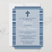 ブルーストライプモダンクロスファースト聖餐式 招待状 (正面)