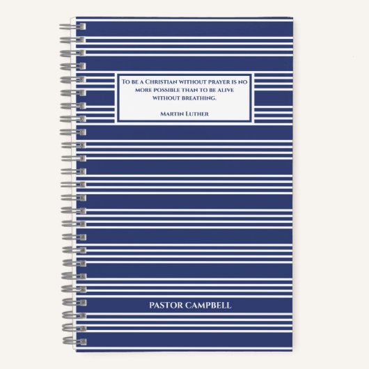 ブルーストライプモダン引用文パーソナライズされた祈りの言葉 ノートブック (正面)