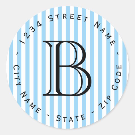 ブルーストライプモノグラム差出人住所ラベル ラウンドシール (正面)
