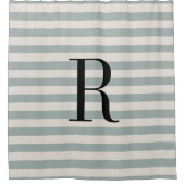 ブルーストライプモノグラム |ファームハウスバスルーム シャワーカーテン (正面)
