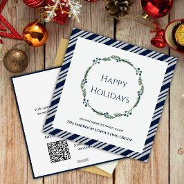 ブルーストライプリースロ企業のゴQRコードホリデー シーズンカード