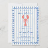 ブルーストライプロブスター航海のブライダルシャワー 招待状 (正面)