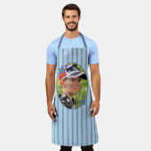 ブルーストライプ写真テンプレート エプロン (着用した状態)