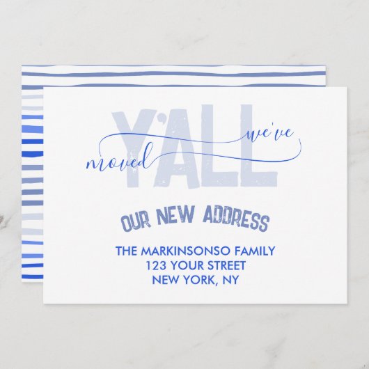 ブルーストライプ引越しのお知らせ 招待状 (正面/裏面)