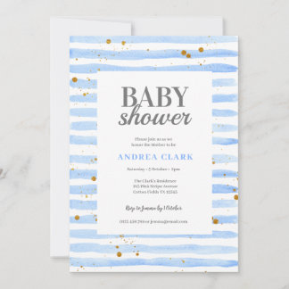 ブルーストライプ水彩赤ちゃんシャワー招待状 招待状