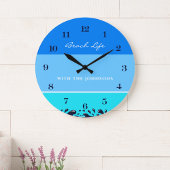 ブルーストライプ海ウェーブズファミリーネームビーチハウス ラージ壁時計