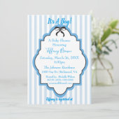 ブルーストライプ男の赤ちゃんシャワー 招待状 (スタンド正面)