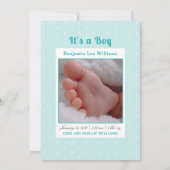 ブルーストライプ男の赤ちゃん写真誕生のお知らせ 招待状 (裏面)