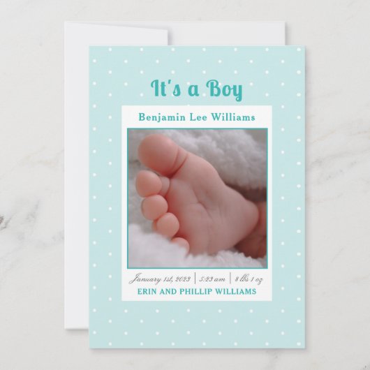 ブルーストライプ男の赤ちゃん写真誕生のお知らせ 招待状 (裏面)