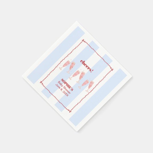 ブルーストライプ縁どレッドブランチ&バブリー赤ちゃん スタンダードカクテルナプキン (角)