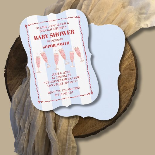 ブルーストライプ縁どレッドブランチ&バブリー赤ちゃん 招待状