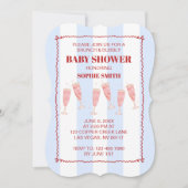 ブルーストライプ縁どレッドブランチ&バブリー赤ちゃん 招待状 (正面)