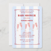 ブルーストライプ縁どレッドブランチ&バブリー赤ちゃん 招待状 (正面)