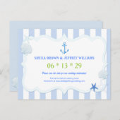 ブルーストライプ航海のウエディング日付の保存 案内ポストカード (正面/裏面)