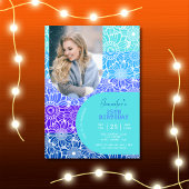 ブルーストライプ誕生日アーチフォトフローラ 招待状