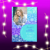 ブルーストライプ誕生日アーチフォトフローラ 招待状