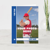 ブルーストライプ誕生日ベースボールカードとカスタム統計 カード (正面)