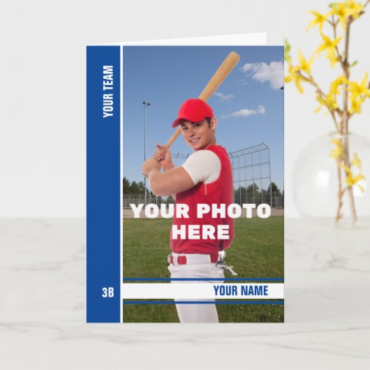 ブルーストライプ誕生日ベースボールカードとカスタム統計 カード (黄色い花)