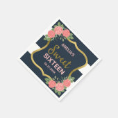 ブルーストライプ赤面ピンクローズSweet sixteen スタンダードカクテルナプキン (角)