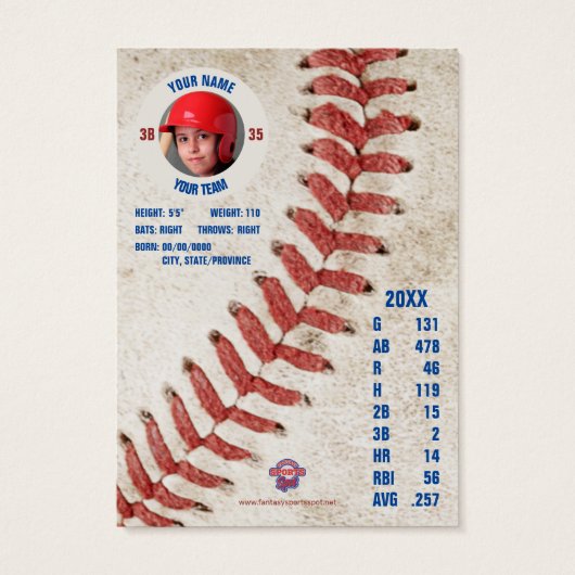 ブルーストライプ野球トレーディングカーカスタムド – Stats (裏面)