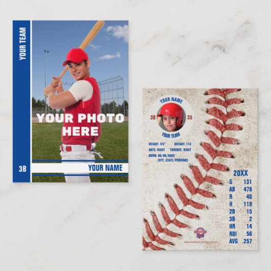 ブルーストライプ野球トレーディングカーカスタムド – Stats コーリングカード (正面/裏面)