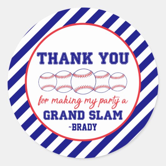 ブルーストライプ野球バースデーパーティーありがとう ラウンドシール (正面)