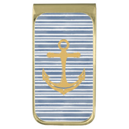 ブルーストライプ金ゴールドいかりマネークリップ ゴールド マネークリップ