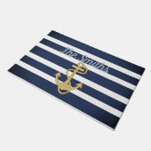 ブルーストライプ金ゴールドいかり航海の ドアマット (アングル)